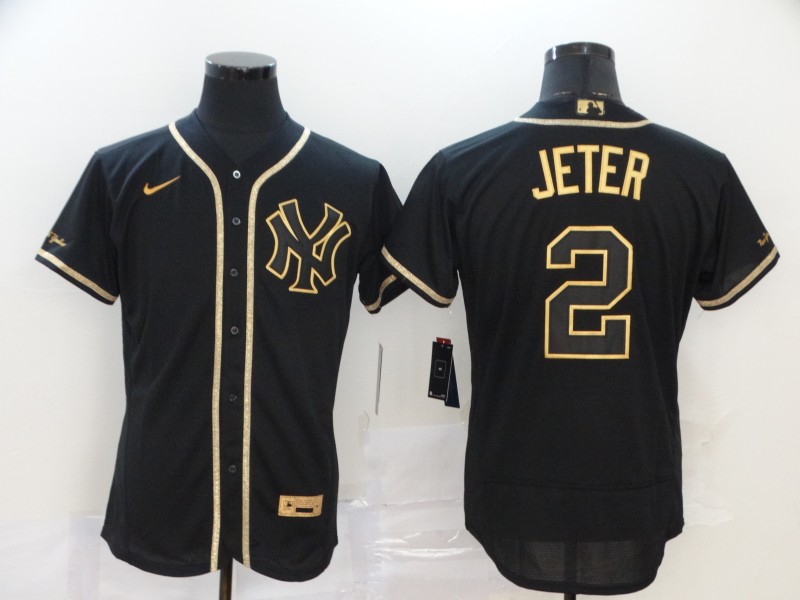 Men's New York Yankees #2 Derek Jetere Black Golden Flex Base Stitched MLB Jersey Men's New York Yankees #2 Derek Jetere Black Golden Flex Base Stitched MLB Jersey